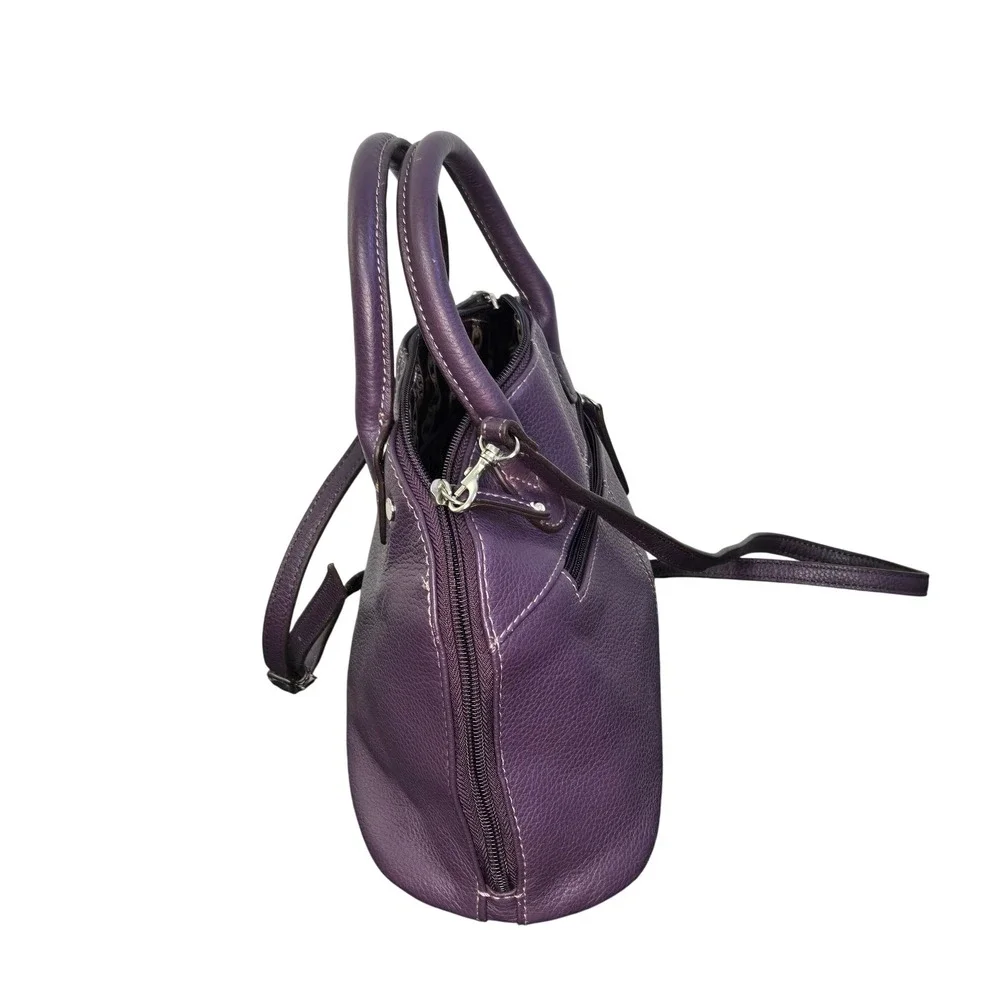 Tignanello Purple Pebbled Leather Dome Satchel Crossbody Bag A215696 Womens
